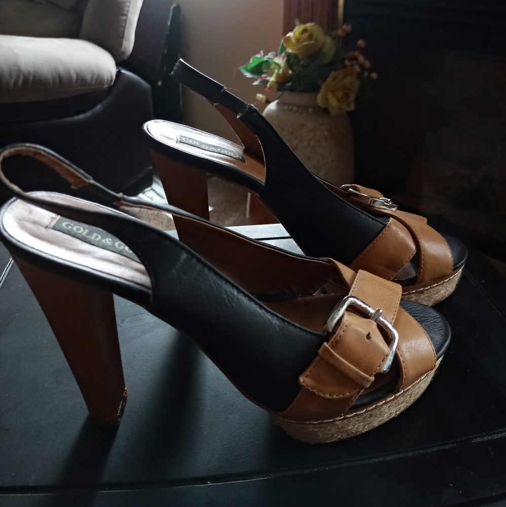 Black and Brown Leather Buckle Shoes